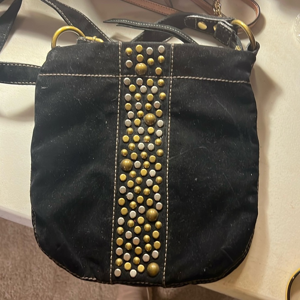 Fossil Black Velveteen Beaded Bag